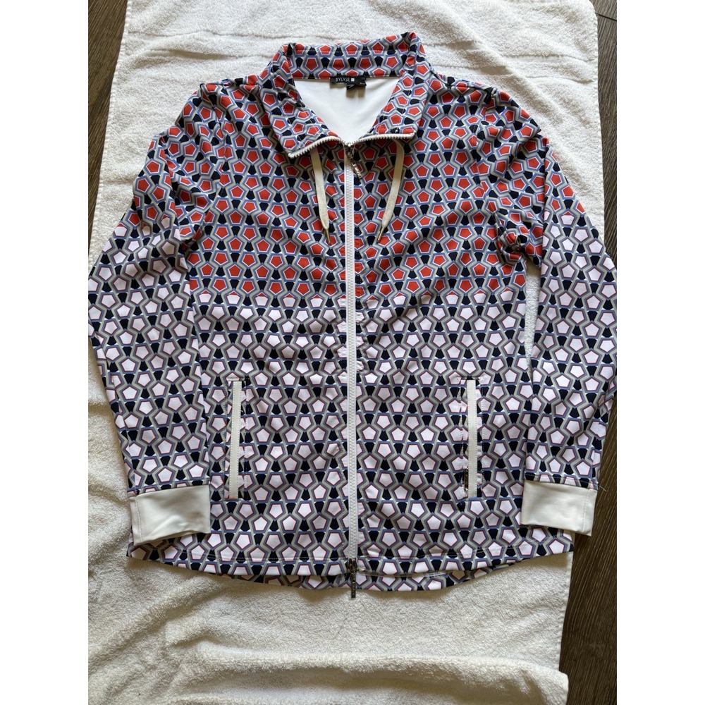 BYLYSE Women's Geometric Print Full Zip Jacket‎ P/S Red Navy White Beige